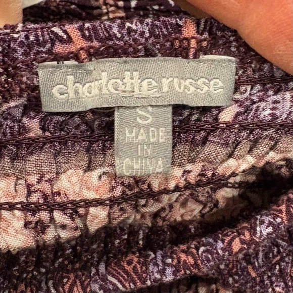 Charlotte Russe Smocked Boho Gypsy Womens Crop Top Bell Sleeves Purples sz Small - Picture 3 of 10